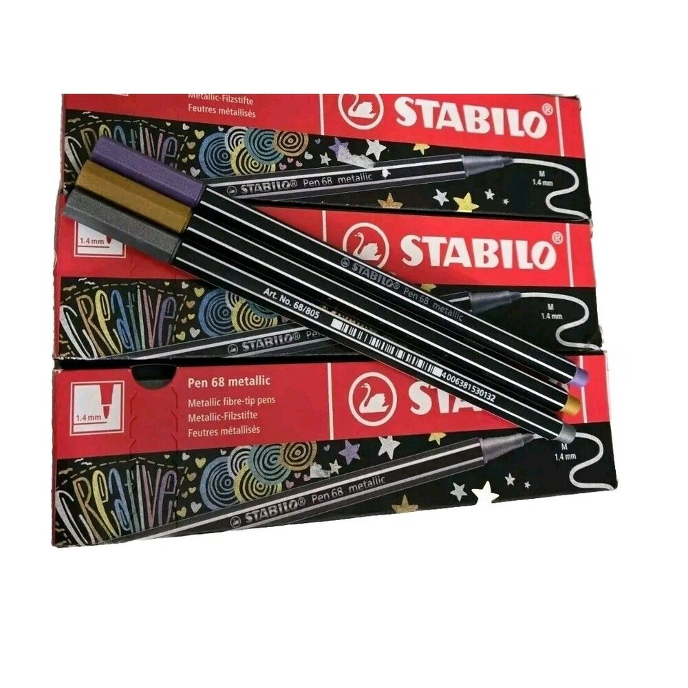 STABILO Pen 68 Felt Tip Fineliner Pens Metallic Colors Silver Gold Purpl